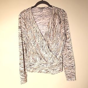 H&M Zebra Print Banded, Faux Wrap Top, Size S, Ivory, Camel & Black